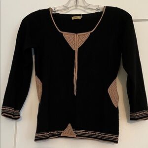 Max Studio 100% Cashmere Black Sweater with Tan Accents